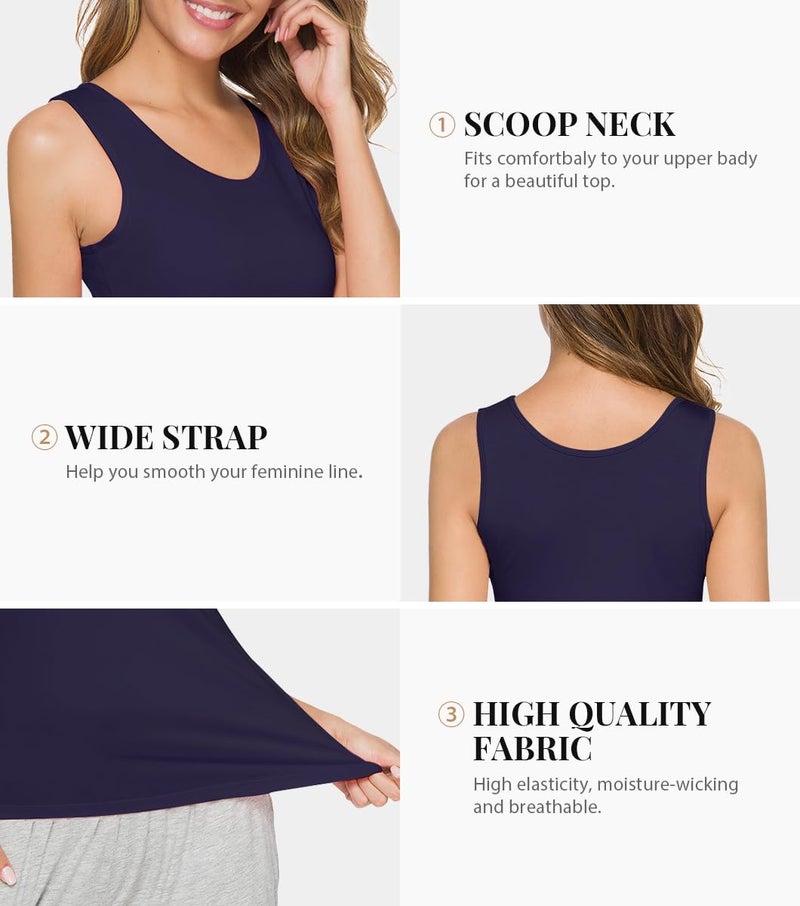 Rosyline 4 Piece Women Tank Tops Basic Sleeveless Undershirt Layering Tanks Black/White/Grey/Dark Blue M - Image 3